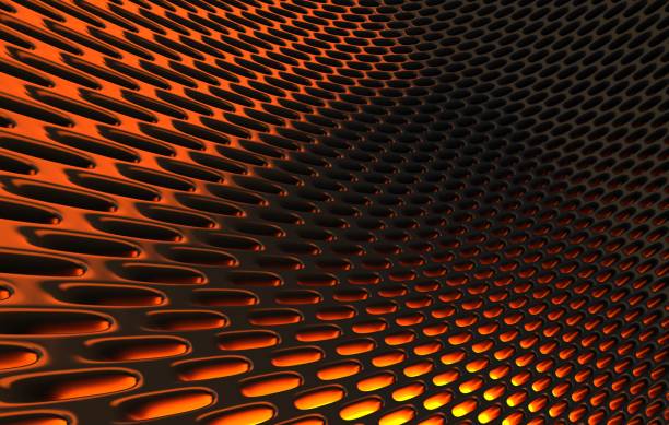 istock Metal mesh grild. Abstract 3d rendering background in high resolution. 3d render of  black carbon grid with orange light. 1257410720
