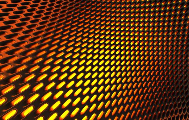 istock Metal mesh grild. Abstract 3d rendering background in high resolution. 3d render of  black carbon grid with orange light. 1257410755