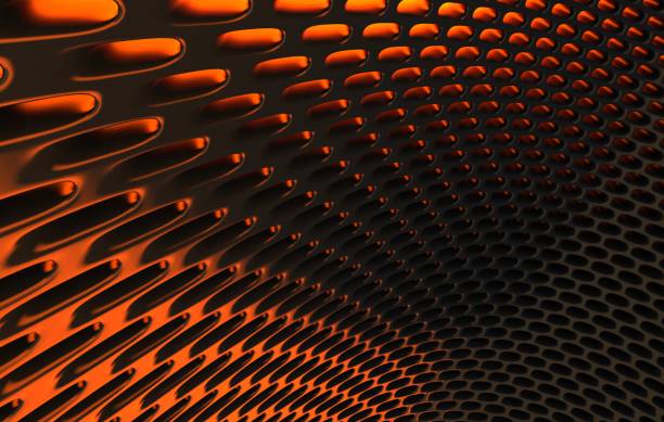 istock Metal mesh grild. Abstract 3d rendering background in high resolution. 3d render of  black carbon grid with orange light. 1257410772