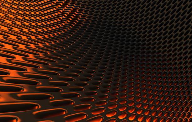 istock Metal mesh grild. Abstract 3d rendering background in high resolution. 3d render of  black carbon grid with orange light. 1257410777