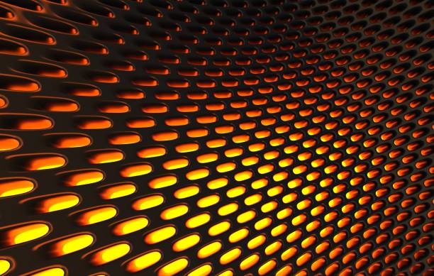 istock Metal mesh grild. Abstract 3d rendering background in high resolution. 3d render of  black carbon grid with orange light. 1257410847