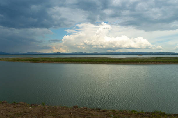 istock Landscape of Pasak Jolasid Dam with little water capacity. 1257413606