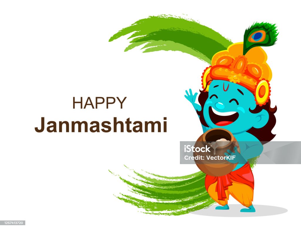 Happy Krishna Janmashtami Little Lord Krishna Stock Illustration - Download  Image Now - Avatar, Cartoon, Celebration - iStock