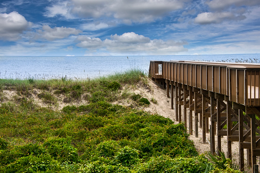 Boardwalk leading the Fernandina Beach on Amelia Island, Florida
