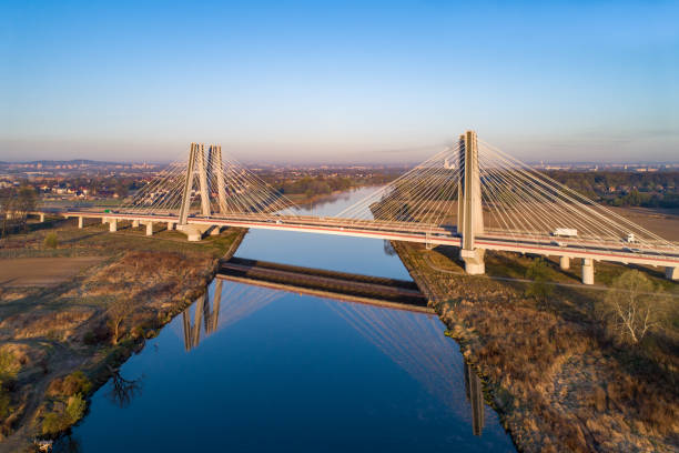 istock Double cable-stayed bridge in Krakow, Poland over the Vistula river at sunrise 1257417661