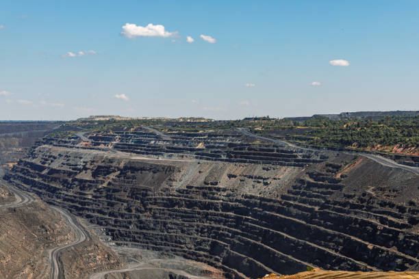 istock iron ore quarry terraced relief, Mining industry, Mining and quarrying equipment, general view 1257420629
