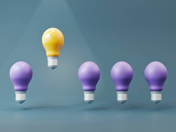 istock Light bulb idea Yellow and purple on a blue background with 3d illustration 1257422016