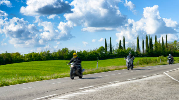 Bikers Riding on Chianti region, Tuscany, Italy.