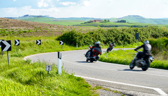 Bikers Riding on Chianti region, Tuscany, Italy.