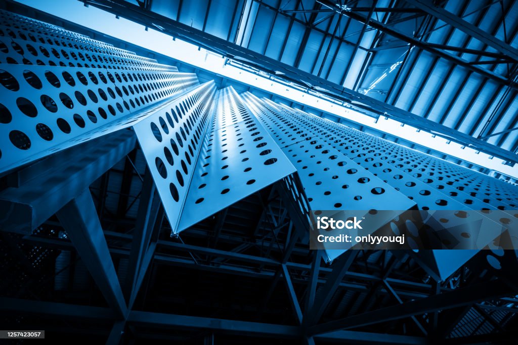Metal building structure of factory roof Manufacturing Stock Photo