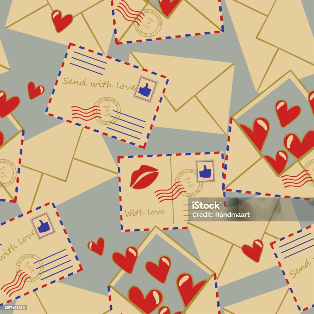 Seamless Vector Pattern With Vintage Envelopes On Blue Background Simple  Love Letter Wallpaper Design Romantic Valentine Days Fashion Fabric Stock  Illustration - Download Image Now - iStock