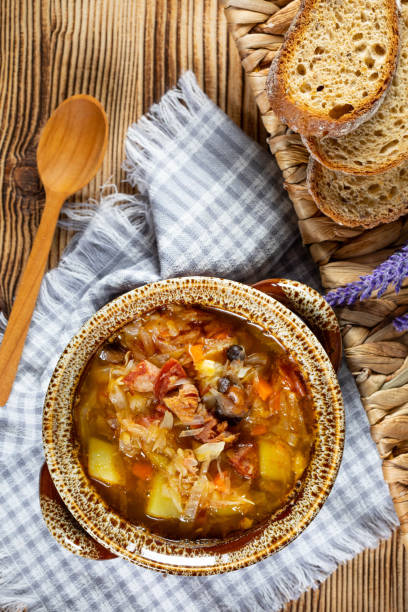 istock Traditional russian sour cabbage soup 1257425486