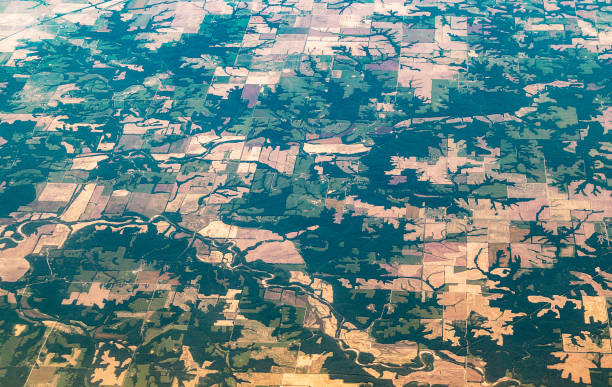 istock Aerial view of fields, rivers, forests. 1257432080