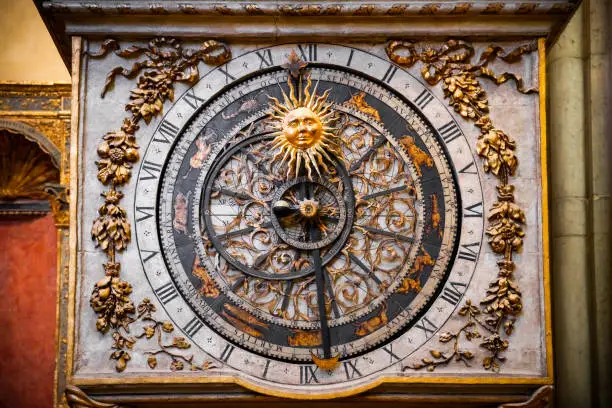 Photo of Close-up of the astronomical clock in the majestic Saint Jean Baptiste cathedral monument in French city of Lyon