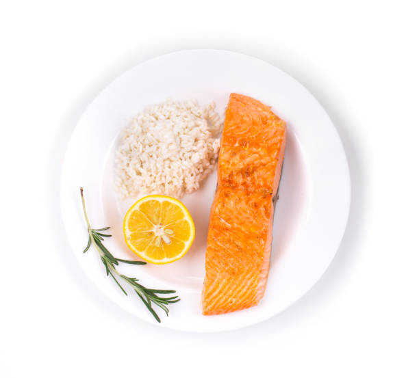 istock Grilled salmon filler with risotto. 1257437166