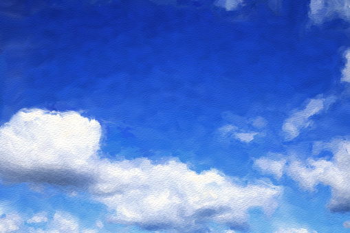 Artistic Cloudy Landscape - Image of a blue cloudy sky. Painting with paints.