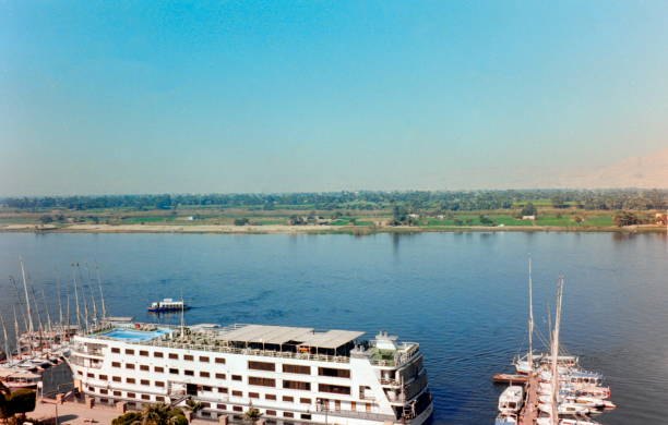The nineties. Panoramic view of the Nile. Luxor, Upper Egypt.