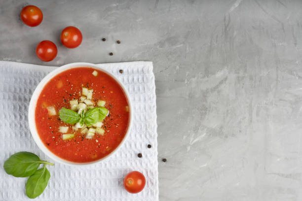 istock Gazpacho soup on white towel at kitchen 1257439998