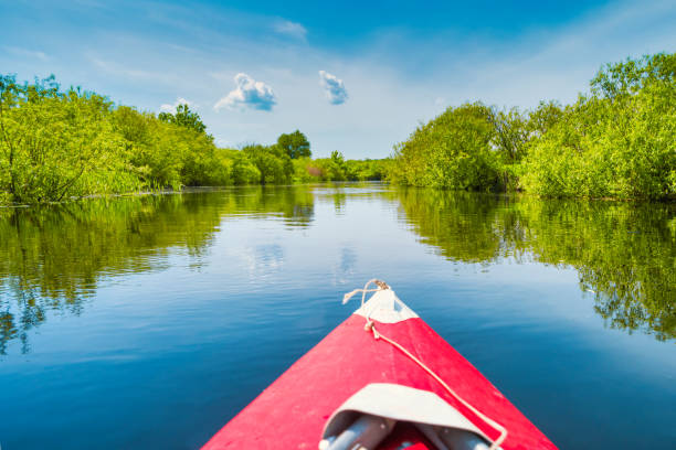 istock Kayak trip on blue river landscape 1257442736