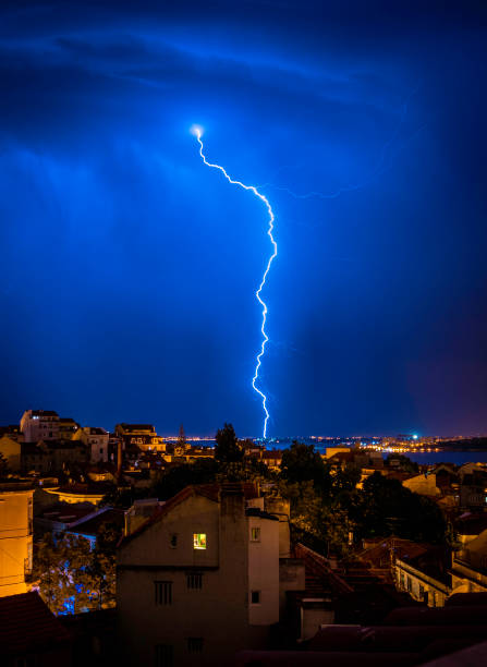 istock Thunderstorm in summer night in Lisbon, Portugal 1257443656