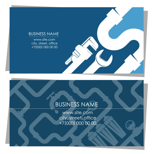 Plumbing business card concept Plumbing repair and service business card concept pipe silhouettes stock illustrations