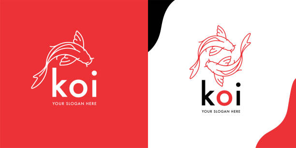 koi fish logotype sablon - koi ponty témájú stock illusztrációk
