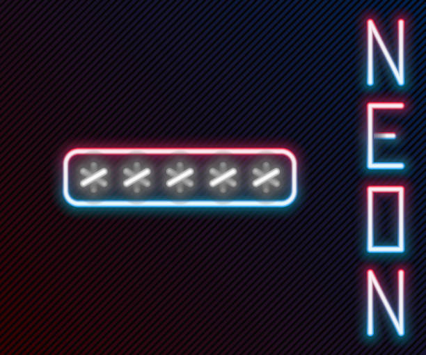 istock Glowing neon line Password protection and safety access icon isolated on black background. Security, safety, protection, privacy concept. Colorful outline concept. Vector Illustration 1257446373