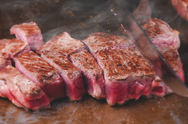 Japanese wagyu beef steak teppanyaki. Japanese wagyu beef steak teppanyaki style cooking and serve. MEAT stock pictures, royalty-free photos & images
