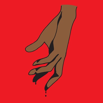 vector illustration of a bloody hand with dark skin. hand of an African American in blood. a symbol of the struggle for civil rights, the murder of blacks, black life is matter. I can't breathe.