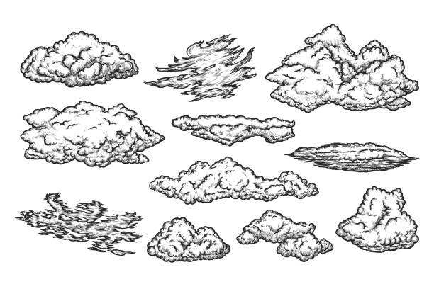 cloud-skizzensatz - air nature high up pattern stock-grafiken, -clipart, -cartoons und -symbole