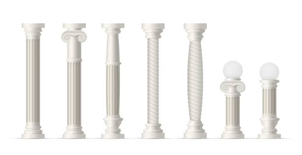 zestaw zabytkowych kolumn - column pedestal greek culture three dimensional shape stock illustrations