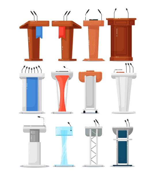istock Tribune icon set. Isolated debate podium tribune 1257450598