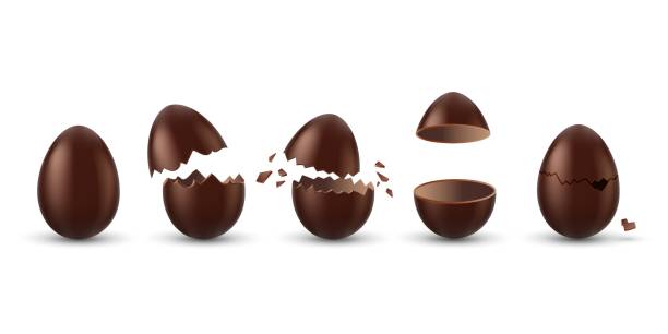 illustrazioni stock, clip art, cartoni animati e icone di tendenza di set di uova di cioccolato - gift isolated brown white background