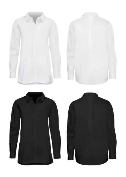 ilustraciones, imágenes clip art, dibujos animados e iconos de stock de conjunto de maquetas de camisa blanca y negra - long sleeved shirt blank black