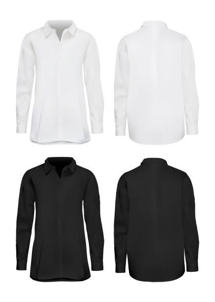 белая и черная рубашка макет набор - long sleeved shirt blank black stock illustrations