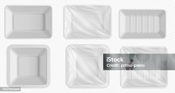Plastic Food Tray Styrofoam Container Frozen Food Stock Illustration - Download Image Now - Plastic, Tray, Covering