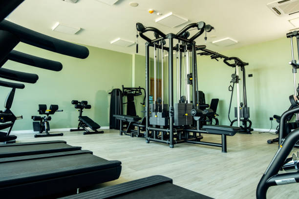 istock Exercise machines in a gym without people. 1257452365
