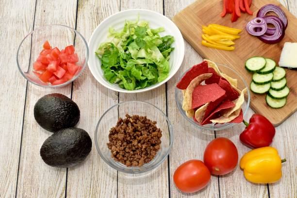 istock Fresh organic taco ingredients ready for assembling into gourmet Mexican themed family dinner 1257453087