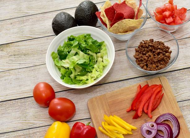 istock Fresh organic taco ingredients ready for assembling into gourmet Mexican themed family dinner 1257453088
