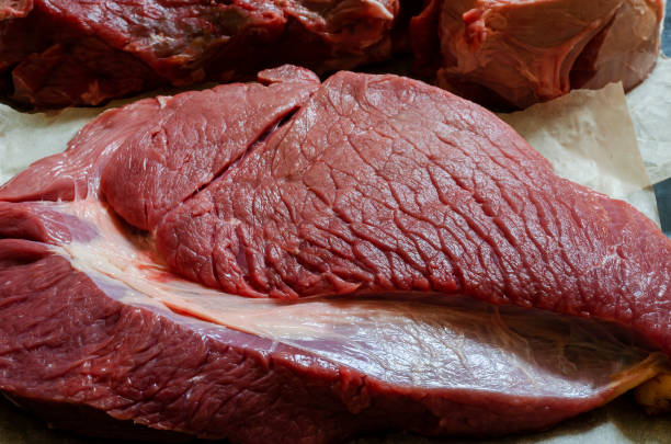 istock Close-up of Chunks of raw beef. 1257454772