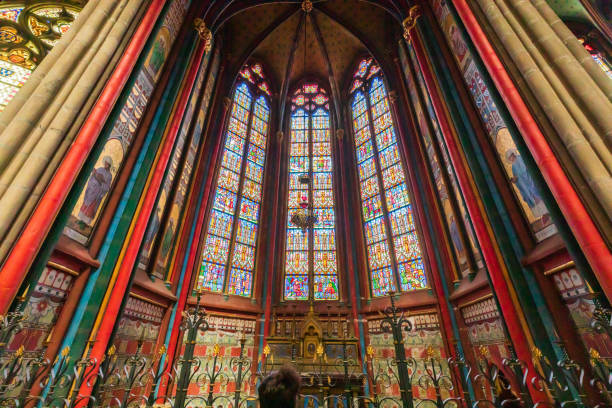 Lille, France - September 1, 2018: Central nave of the Basilica of Notre Dame de la Treille. Lille, France.