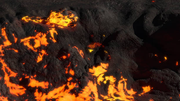 istock lava field, hot magma flow, molten landscape 1257460841