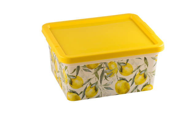 istock Plastic yellow storage box. Plastic colorful box. Plastic box isolated on white background. 1257462011