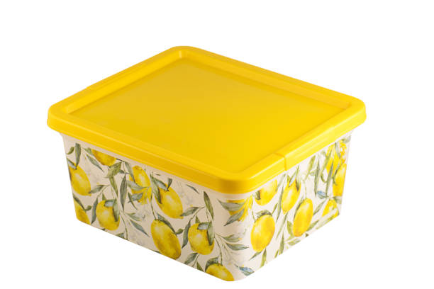 istock Plastic yellow storage box. Plastic colorful box. Plastic box isolated on white background. 1257462013