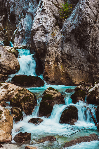 Water Falls at Höllentalklamm Gorge with the Hammersbach Stream in Grainau, Germany