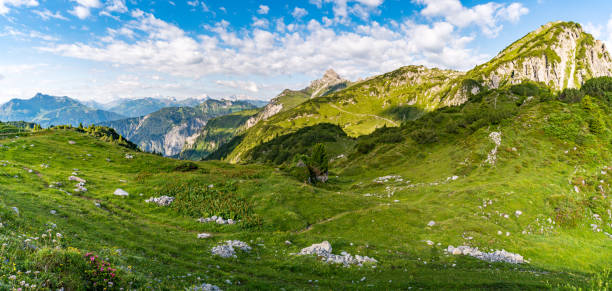 caminhada fantástica nas montanhas lechquellen em vorarlberg áustria - arlberg - fotografias e filmes do acervo