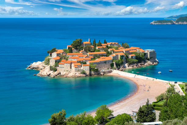 istock Sveti Stefan island in Budva 1257463546