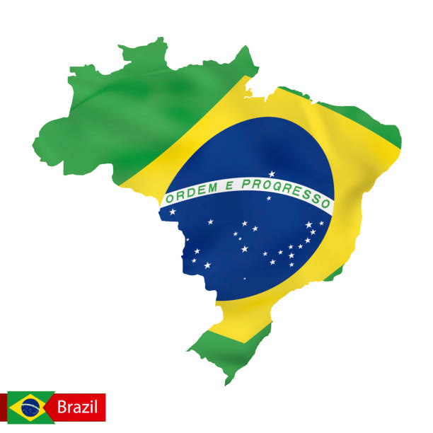 istock Brazil map with waving flag of country. 1257471467