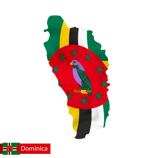 istock Dominica map with waving flag of country. 1257472235