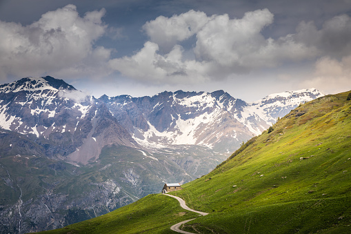 Mountain Road to Col de l'Iseran - Idyllic alpine landscape at springtime in Val d'Isère – French alps
